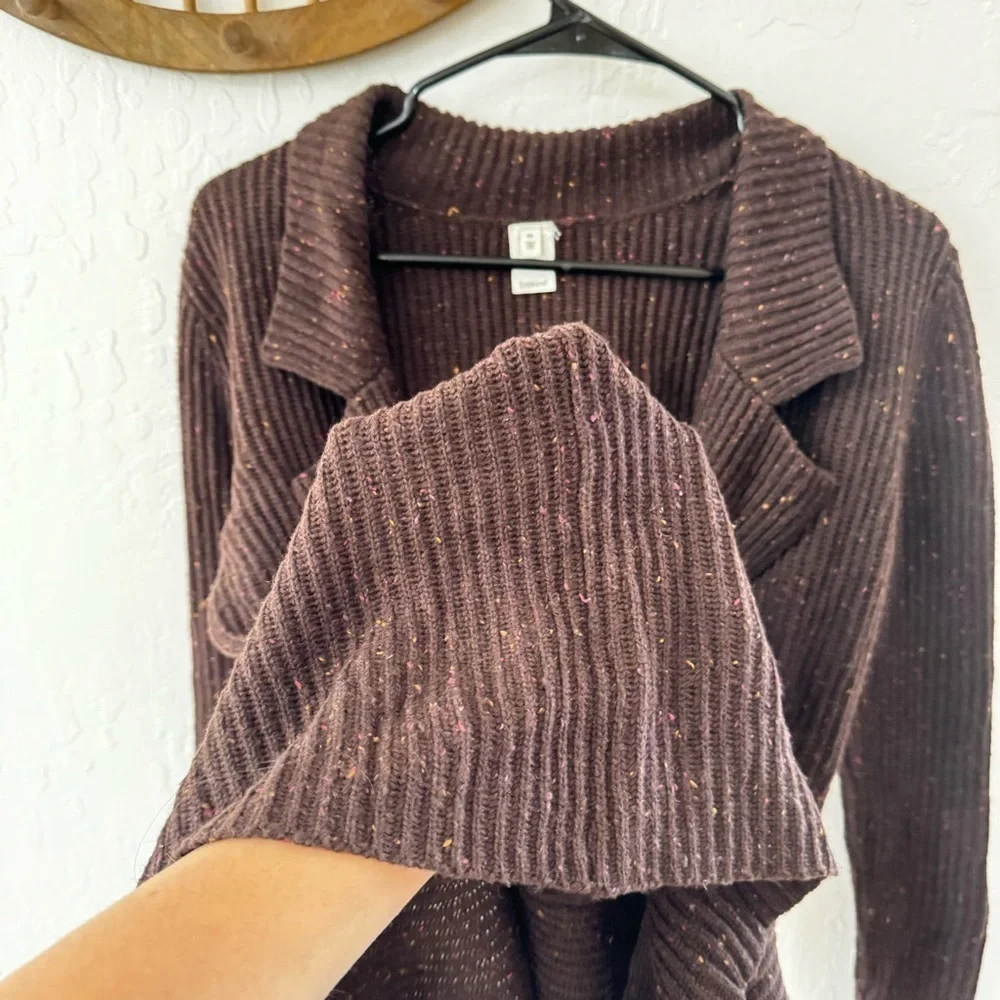 Trouvé Brown Speckle Wool Longline Cardigan Sweater Button Closure Collar Medium